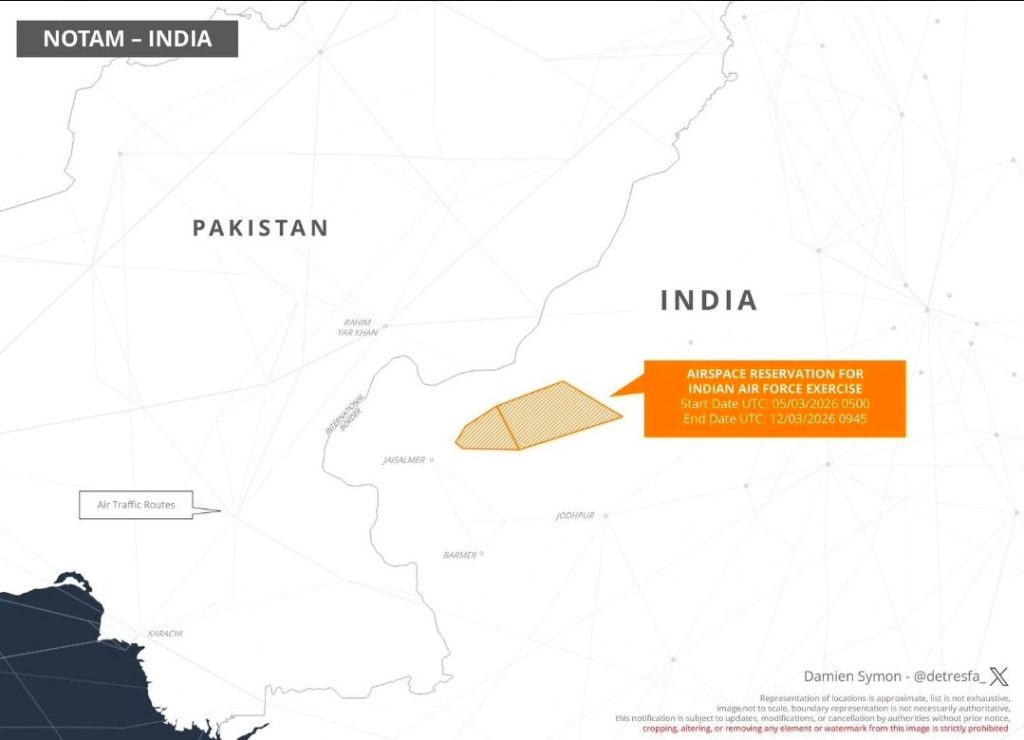 India NOTAM Punjab Rajasthan Gujarat no fly zone Pakistan border 2026