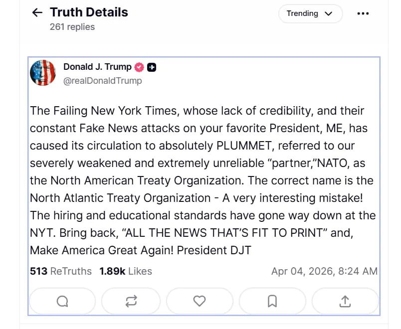 Trump Truth Social posts April 4 2026 proves not hospitalised